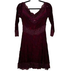 Free People Womens Burgundy Red Lace Dress Size S… - image 1